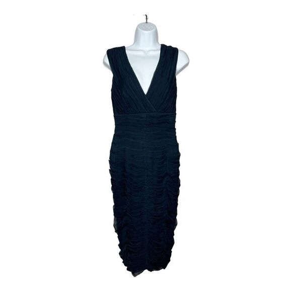 Tadashi Collection Silk Dress Womens Size 6 Navy Blue V Neck Wedding Guest - Picture 1 of 15